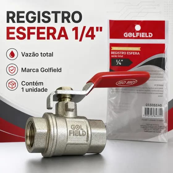 Registro Para Água 1/4 Válvula Esfera Latão Rosca Fêmea Vazão Total Tubulação Hidráulica