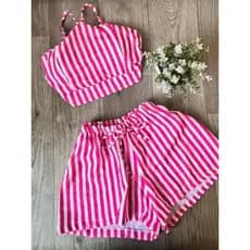 Conjunto Feminino Listrado Azul & Branco – Frescor e Estilo para o Verão!