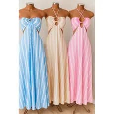 Eloise - Vestido Longo Listrado Cut Out Verão 2025 – Moda Praia Elegante