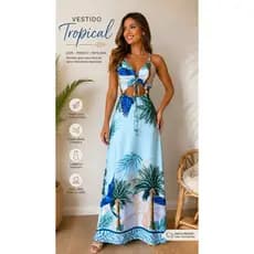 Vestido Tropical Longo Feminino Vazado