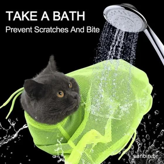 Saco de Banho para Gatos, Rede de Banho Anti-Mordidas e Arranhões, Contenção Ajustável para Corte de Unhas FI6L