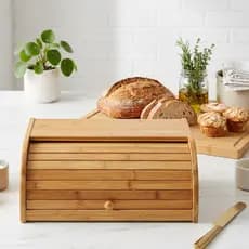 Porta Pão Grande de Bambu Com Tampa Retrátil em Madeira Armazenamento de Pães e Bolachas 38X23X19CM