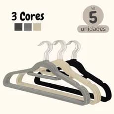 Kit 5 Cabides De Veludo Antideslizante Ultra Fino Slim Cinza Bege Preto