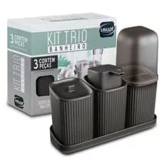 Kit Lavabo Banheiro 3 Peças Acessórios Porta Sabonete Algodão e Dispenser Sabonete Líquido e Bandeja Usual