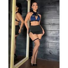 Halter Lace-Up Design Leve Respirável Terno de Duas Peças Adequado para Lazer em Casa Desgaste Relaxante
