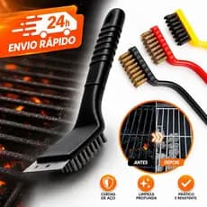Escova Para Grelha Churrasqueira Cerdas de Aço Inox Com Raspador Limpa Chapas 2 em 1