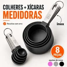 Medidor de Cozinha Inox Xicara colher Kit 8 Peças Confeitaria