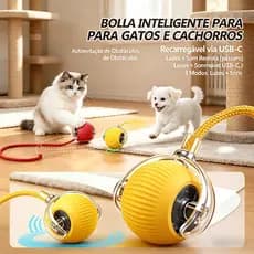 Bola Inteligente para Gatos e Cachorros—Autoevitação,Recarregável USB,3 Modos,Luzes e Som Realista​