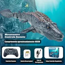 Dinossauro de Controle Remoto Cinza - Função Spray de Água e Luz, Controle 2.4GHz