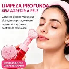 Foaming Pump Bottle 100ml with Silicone Brush Heart, for Facial Cleansing, Deep Massage, Pink