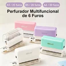 Perfurador de Papel 6 Furos Portátil Metal, Para A4/A5/B5, Caderno, Scrapbook, DIY, Estudante