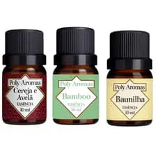 Kit 3 Essências Bamboo/Baunilha/ Cereja e Avelã Concentrada Hidrossolúvel Difusor/Aromatizador