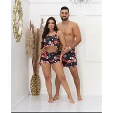 Kit Casal Pijama Namorados Modelo Cropped Virgínea Samba Canção Bermuda