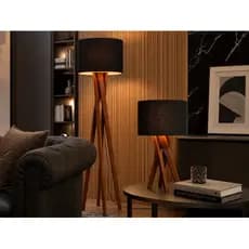 Abajur Mesa E Luminária Luxo Chão Cúpula Tecido Bivolt E27 Marrom Preto 127/220v