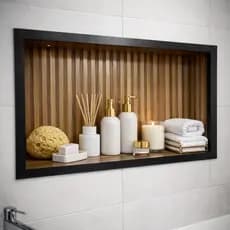 Nicho de Porcelanato Ripado Amadeirado 60x30 cm Embutido Porta Shampoo Banheiro Cozinha