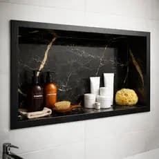 Nicho Prateleira Porcelanato Calacata 60x30cm Embutido Porta Shampoo com Borda de Alumínio para Banheiro