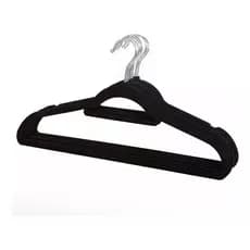 Kit 10 Cabides Slim Antideslizante de Veludo Preto – Cabide Fino com Gancho Giratório