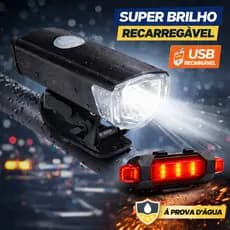 Kit Lanterna e Farol Bicicleta Bike Luz Ultra Led a Prova D'Água C/ 3 Modos Iluminação