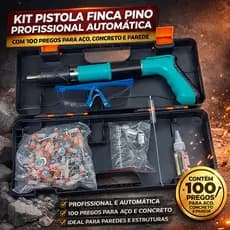 Kit Pistola Finca Pino Profissional Automática Com 100 Pregos Para Aço Concreto E Parede