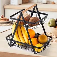 Fruteira de Mesa 2 Andares Aramada 33cm – Cesta Organizador Multiuso para Frutas, Legumes e Cozinha