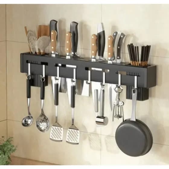 🧑‍🍳 Suporte de Parede Multifuncional para Utensílios de Cozinha – Organizador com Porta-Facas, Talheres e Ganchos