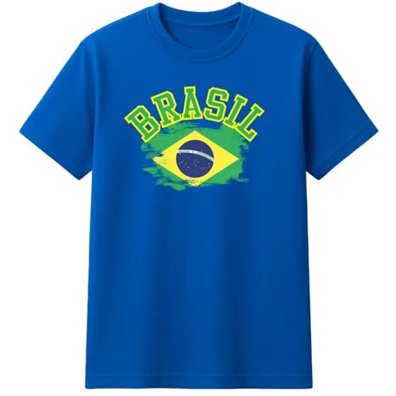 Camiseta Brasil Azul 100% Algodão Unissex Feminina Masculina