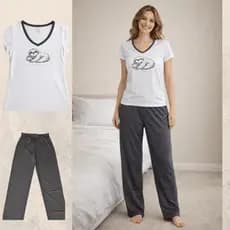 Pijama Feminino Algodão 100% Confortável – Baby Look + Calça Elástico Preguiça