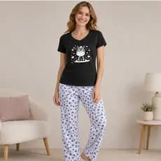 Pijama Feminino Algodão Calça Flanelada – Baby Look + Calça Elástico Estampa Zebrinha