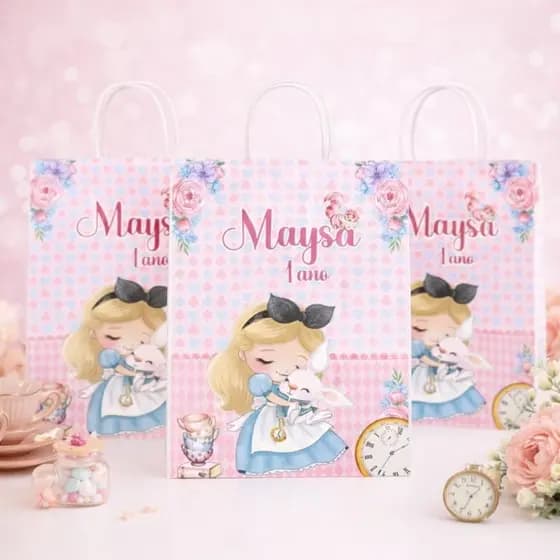 Sacolinha Alice no país das maravilhas PEGUE E MONTE personalizada