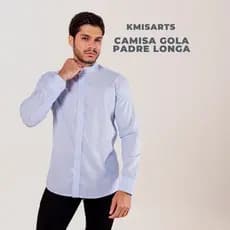 Camisa Social Gola Padre Manga Longa Slim Fit Masculina Confortável Algodão Premium Versátil Soft..