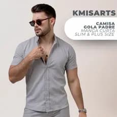 Camisa Gola Padre Manga Curta Masculina Plus Size Algodão Elegante Estilosa Premium Confortável