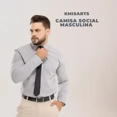 Camisa Social Masculina Manga Longa Slim Fit Algodão Flamê Linho Soft Respirável Elegante Confort...