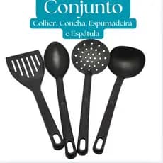 KIT Utensílios de Nylon 4 Peças, Preto, para Sua Cozinha.