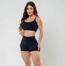Conjunto Fitness Short Duplo com bolso zero transparência top com bojo academia conjunto 2 em 1