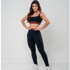 Conjunto Fitness Calça Legging e Top com Bojo Feminino Bicolor Academia Costura Reforçada Cós Alto