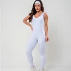 Macacão fitness feminino longo costa nua decotada academia casual crossfit Zero Transparência