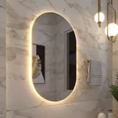 Espelho Grande De Parede Oval Com Led Orgânico Banheiro Sala Quarto Luz Quente E Fria