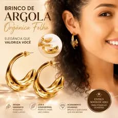 Brinco Argola Orgânica Dourada Feminina Folha Moderna Elegante