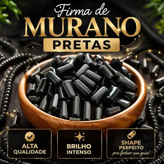 Kit 10 Firmas de Murano Pretas Furo Passante para Guias Umbanda Candomblé