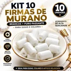 Kit 10 Firmas De Murano Branca Furo Passante Para Guias Umbanda Candomblé