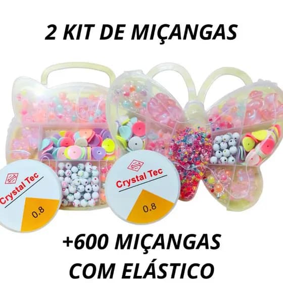 2 Kit Miçangas Infantil Pulseiras E Colar Maleta Bijuteria para Crianças 600 miçangas