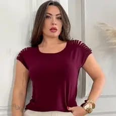 Blusa Feminina Manga Tirinhas No Ombro Viscolycra  Vinho Verde Militar Preto Branco Terracota