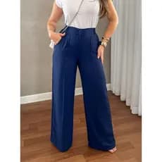 Calça Pantalona Feminina Duna Com Forro Cintura Alta Ziper y Botão Forrado Confortavel e Elegante