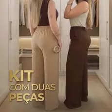 Kit 2 Calça Pantalona Feminina Cintura Alta Com Forro