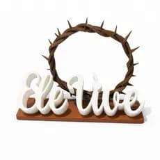 Troféu Ele Vive Cristão Decorativo Coroa de Espinhos Símbolo Fé Presente Religioso