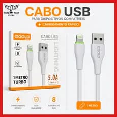 Cabo Carregador A'Gold USB Tipo-C e Lightning 1m 5.0A Turbo Fast Charge para Android e iPhone - Prático E Rápido
