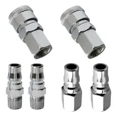 Kit Engate Rápido Alta Vazão 1/4" – 2 Engates + 4 Pinos Macho e Fêmea – Compressor Ar Pneumático