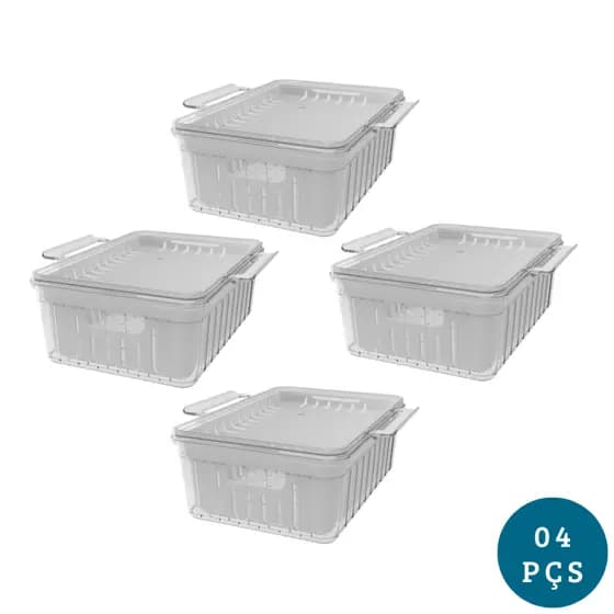 Kit 4 Potes Organizadores Geladeira Para Alimentos Vegetais Fruta Cozinha Moderna