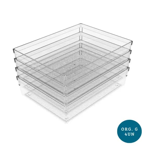 Kit com 4 Organizadores de Acrilico Grande Modular Multiuso Gaveta Geladeira Armario Maquiagens