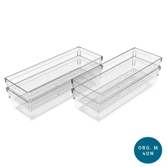 Kit com 4 Organizadores de Acrilico Médio Multiuso Modular Geladeira Gaveta Armario Banheiro Maquiagens